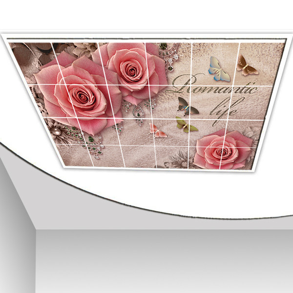 تایل سقفی آسمان مجازی طرح گل و پروانه کد 3D1478-24 سایز 60x60 سانتی متر مجموعه 24 عددی