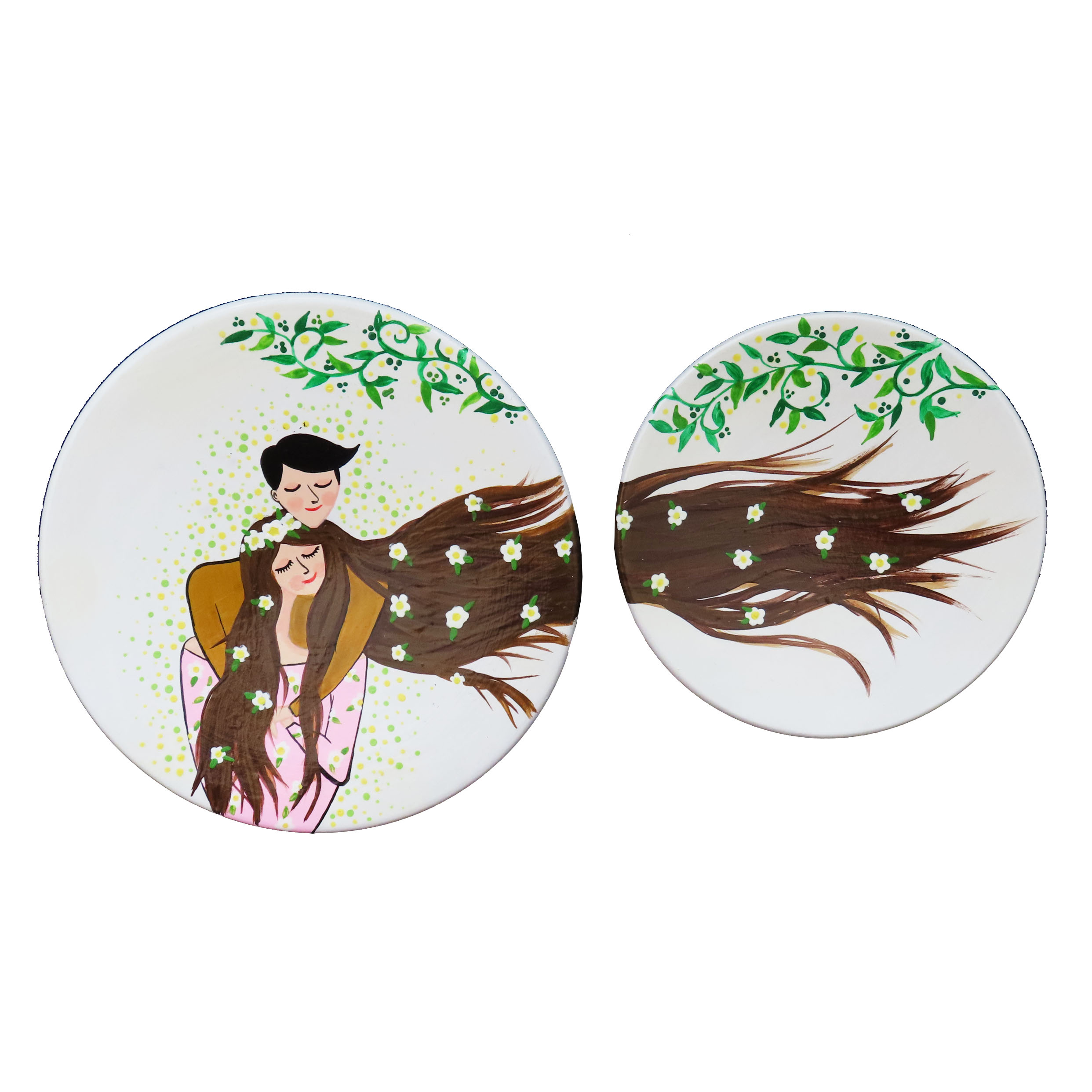 بشقاب دیوارکوب سفالی طرح عاشقی کد 1041 مجموعه ۲ عددی