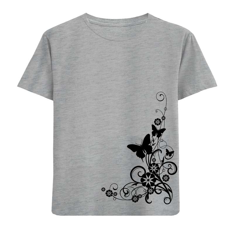 تی شرت آستین کوتاه دخترانه مدل گل و پروانه D374
