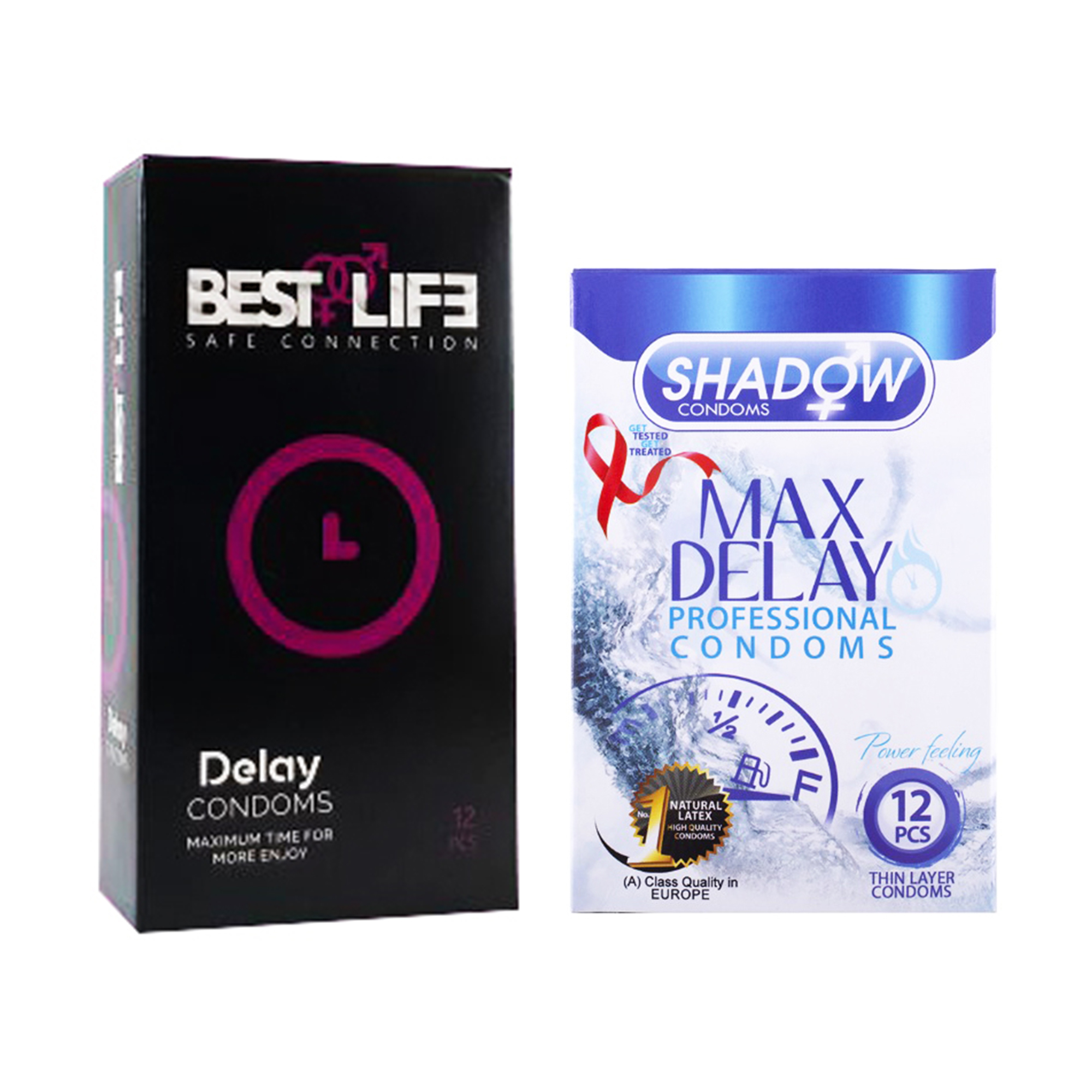 کاندوم بست لایف مدل Delay بسته 12 عددی به همراه کاندوم شادو مدل Max Delay بسته 12 عددی