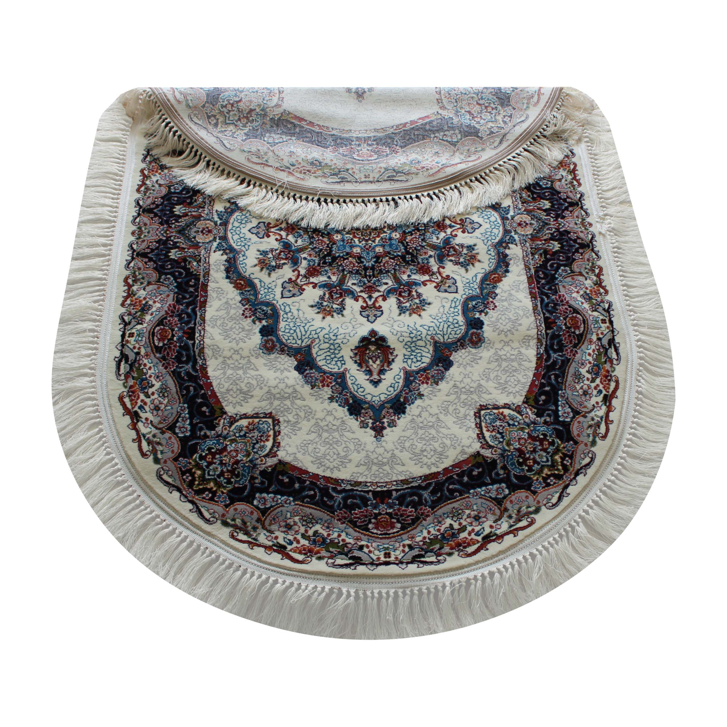 فرش ماشینی مدل بیضی طرح نیلا زمینه کرم