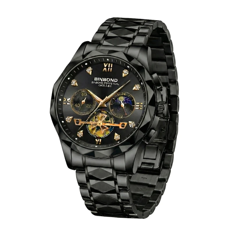 ساعت مچی عقربه‌ای کوارتز مردانه بین باند مدل اسپرت لوکس سه موتور فعال بند طرح تراش الماسی قفل مخفی کد JBN006