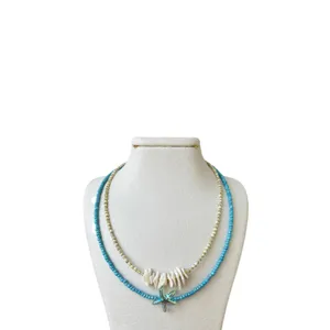 گردنبند دست ساز مدل سنگ صدفی وستاره دریایی مجموعه دو عددی