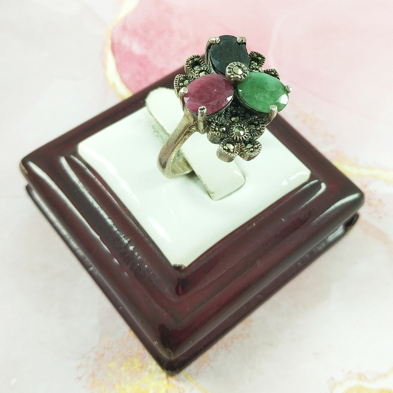 انگشتر نقره زنانه سلین کالا مدل سیاه قلم چندجواهر کد 150