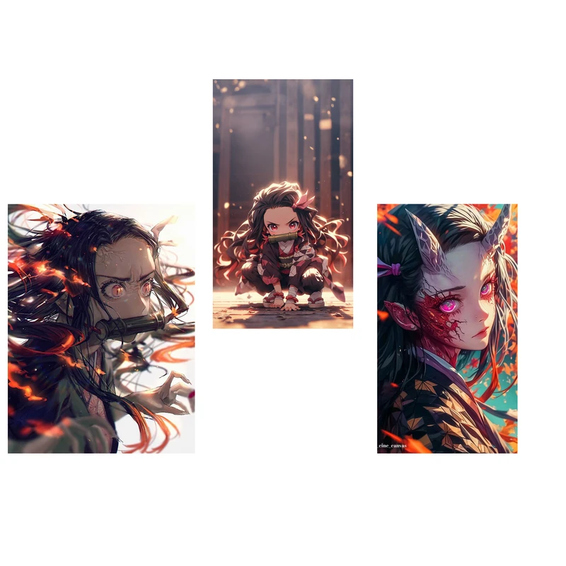 استیکر لپ تاپ و موبایل مدل انیمه طرح شیطان کش نزوکو کامادو  Nezuko Kamado کد 870 مجموعه 3 عددی