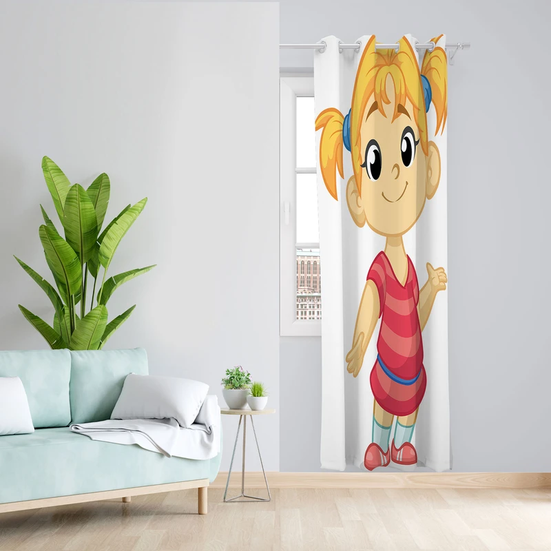 پرده مدل اتاق کودک مخمل پانچی طرح دخترانه کد 2595 سایز 140x280 سانتی متر