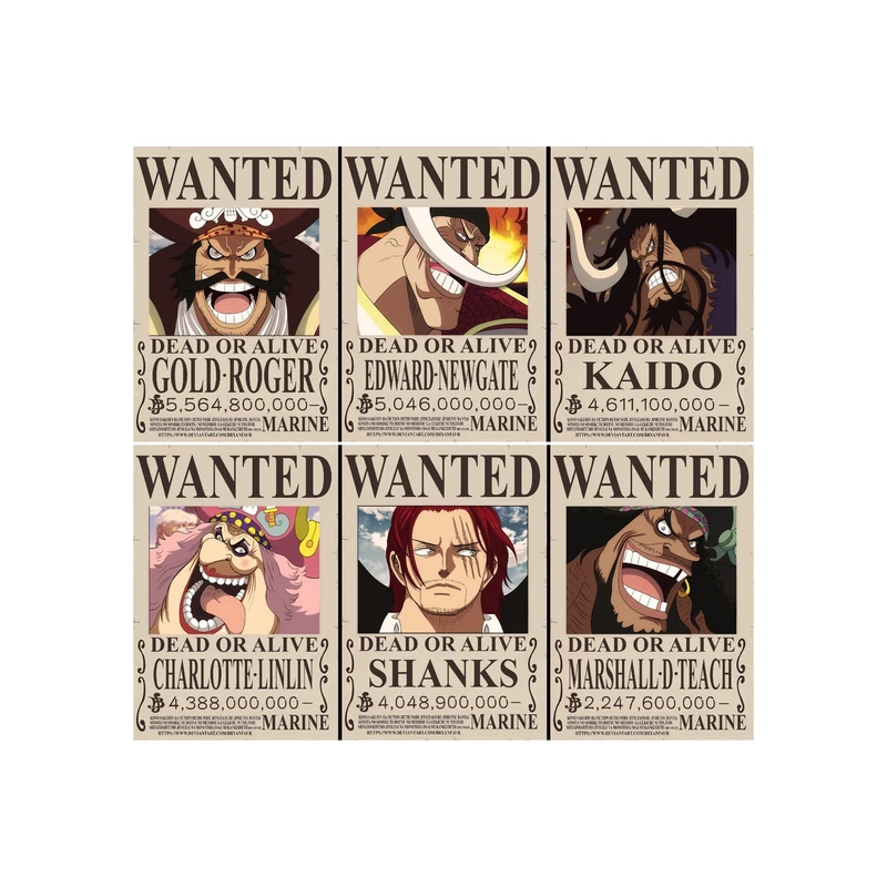 پوستر مدل وان پیس طرح لوفی تحت تعقیب کد km-wanted-1257 مجموعه 6 عددی