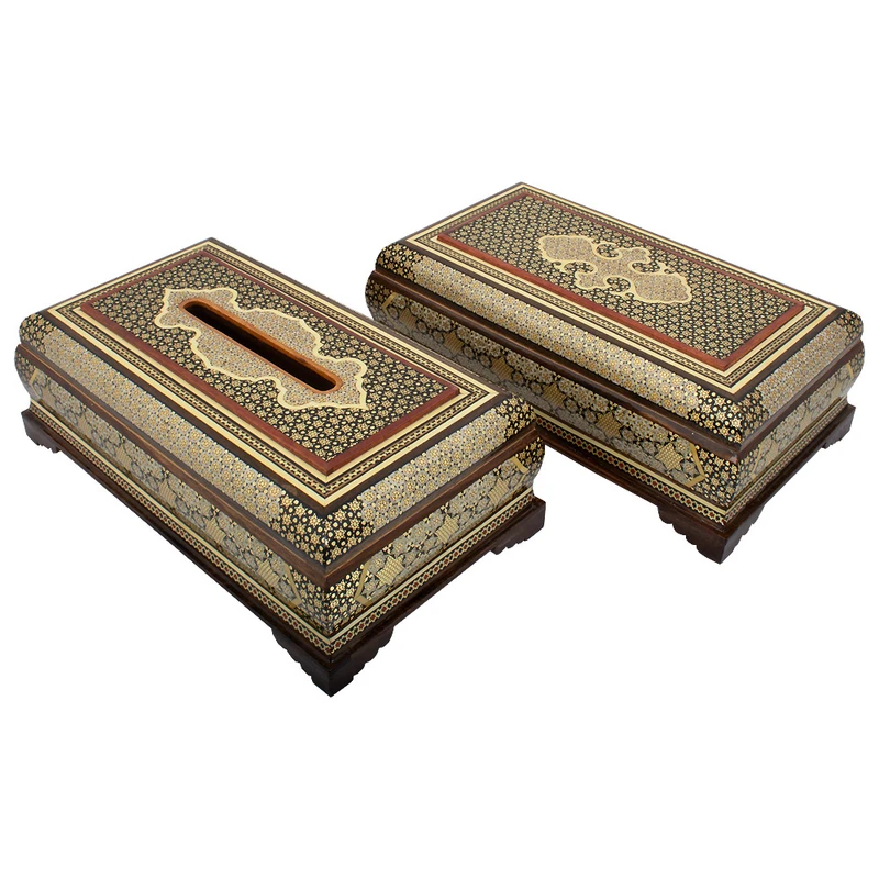 ست جعبه دستمال کاغذی و جعبه کارد و چنگال خاتم کاری کد 02