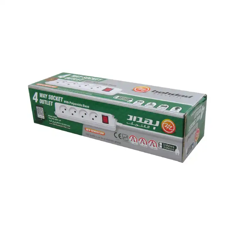 چهار راهی برق بهداد الکتریک مدل بدون ارت پارس کد 155 طول 3 متر