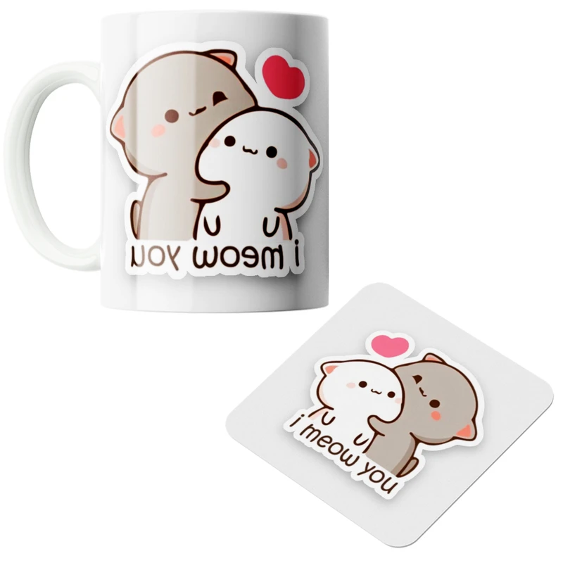 ماگ پاد افرین مدل گربه i meow you کد 82 به همراه زیر لیوانی