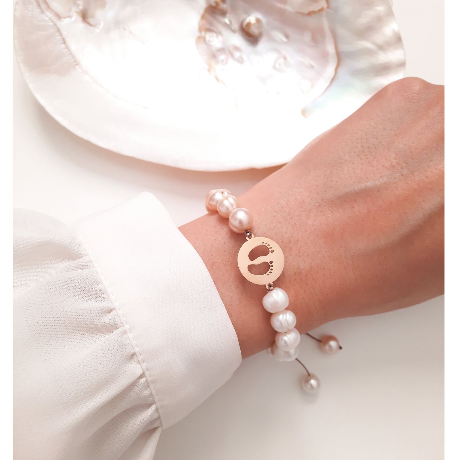 دستبند طلا 18 عیار دخترانه الماسین طرح پا مدل Foo01 -  - 2