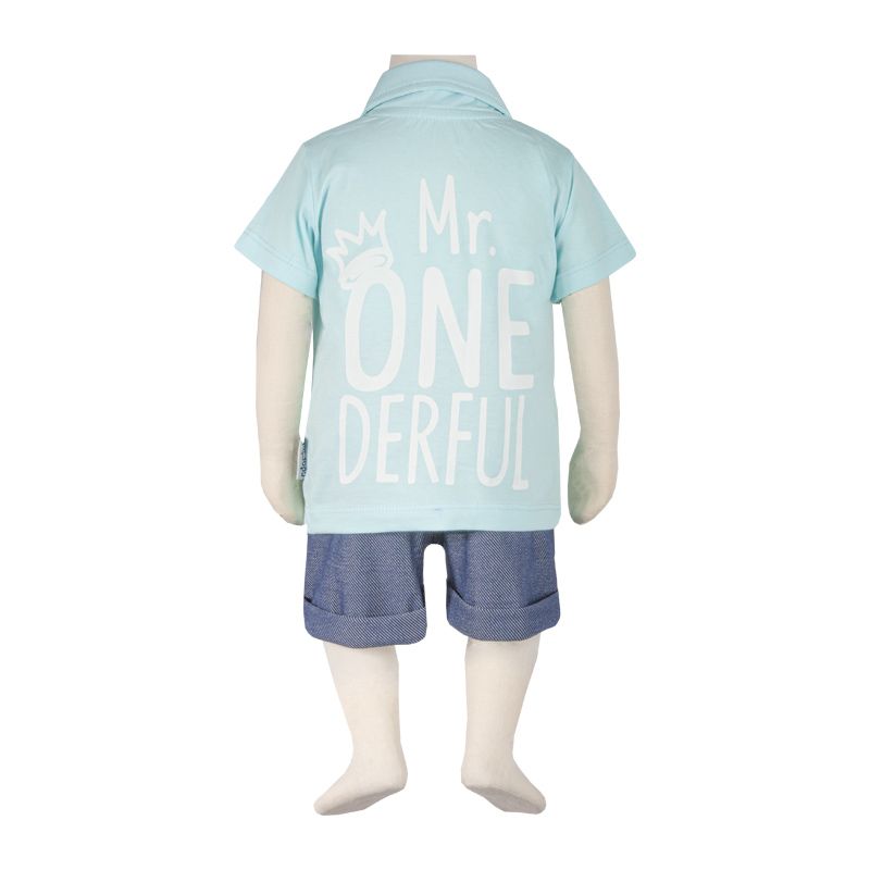 ست تی شرت و شلوارک نوزادی آدمک مدل ONE کد 160901 -  - 5
