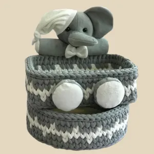 سبد قلاب بافی تریکو طرح فیل مجموعه 2 عددی