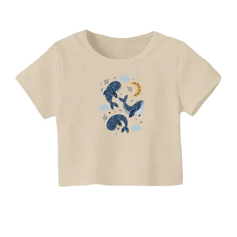 کراپ‌ تی‌شرت آستین کوتاه زنانه مدل وال کارتونی