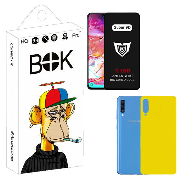 محافظ صفحه نمایش بوک مدل Super 9D Touch مناسب برای گوشی موبایل سامسونگ Galaxy a70 به همراه محافظ پشت گوشی