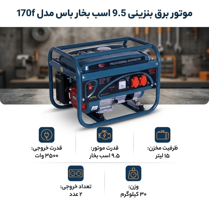 عکس شماره 2 : موتور برق بنزینی 9.5 اسب بخار باس مدل 170f