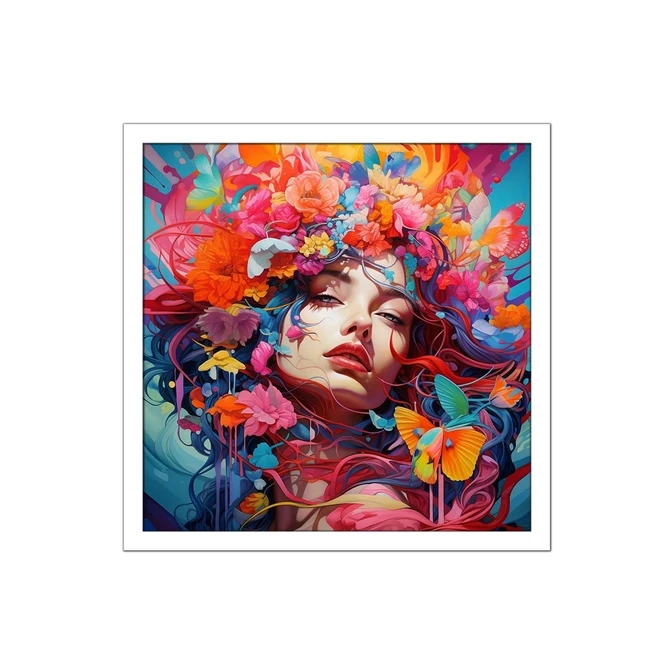 تابلو نوری بکلیت طرح نقاشی چهره و گل رنگی مدل W-MID-15610