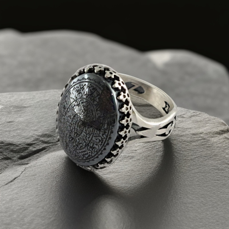 انگشتر نقره مردانه ملک زیور مدل آیه الکرسی حدید کد 326