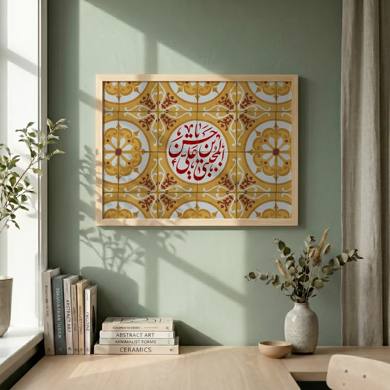 تابلو طرح ولادت امام حسن مجتبی (ع) مدل G14982 فریم کرم روشن
