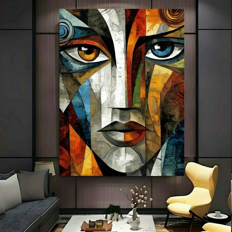 تابلو بوم طرح مخمل انتزاعی کوبیسم مدل چهره کد FP106227