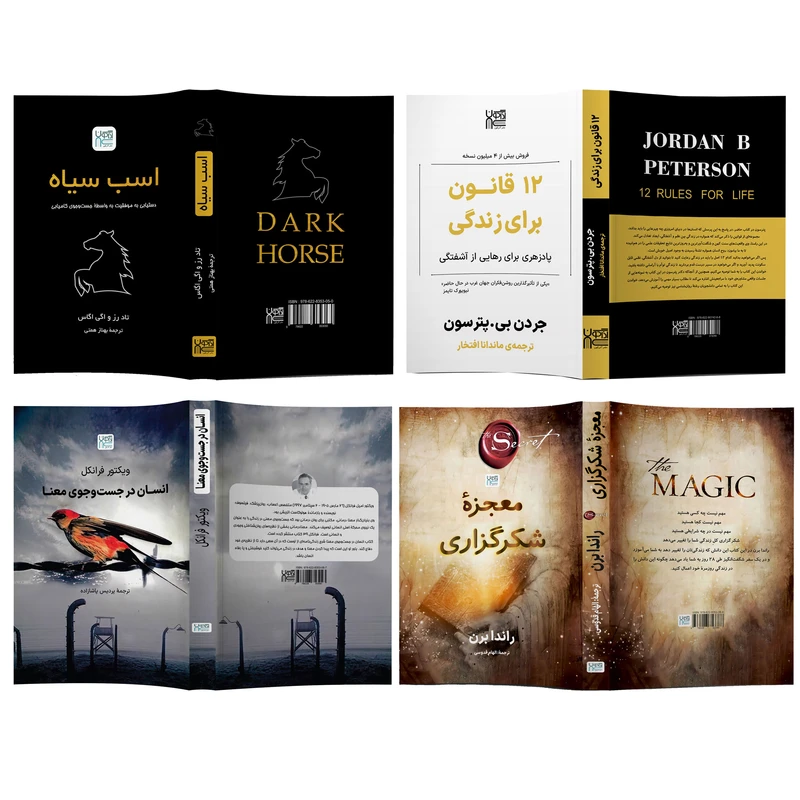 عکس شماره 4 : کتاب معجزه شکرگزاری، اسب سیاه، 12 قانون برای زندگی و انسان در جستجوی معنا اثر جمعی از نویسندگان نشر آذرگون 4 جلدی