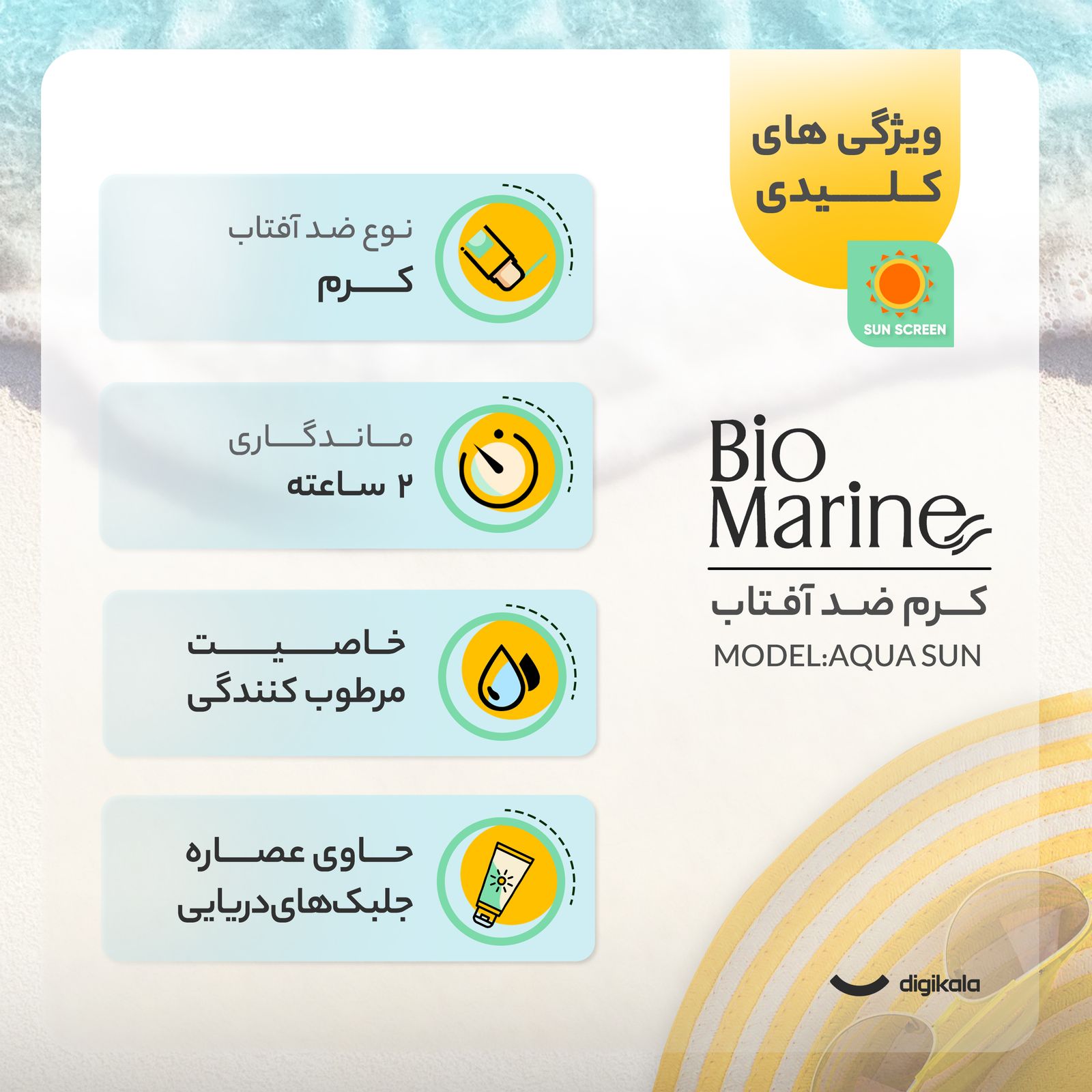 کرم ضدآفتاب بی‌رنگ بایومارین SPF50 مدل AQUA SUN، مناسب پوست‌های خشک، حجم 50 میلی‌لیتر -  - 15