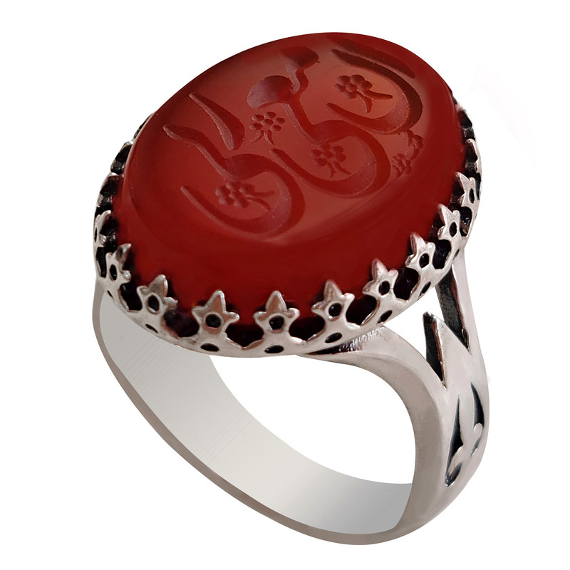 انگشتر نقره عقیق مردانه ملک زیور مدل سرنیزه طرح حکاکی ان معی ربی کد 418