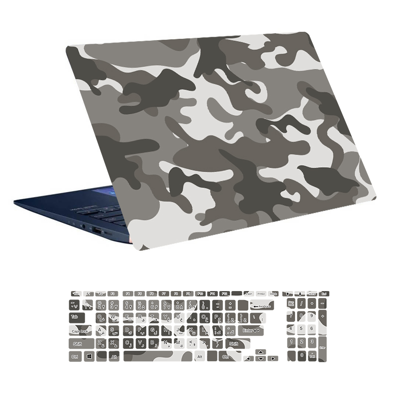 استیکر لپ تاپ توییجین و موییجین طرح Military کد 16 مناسب برای لپ تاپ 15.6 اینچ به همراه برچسب حروف فارسی کیبورد