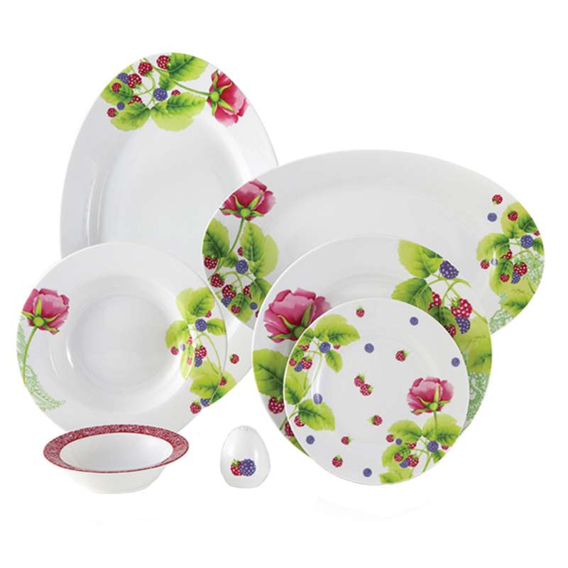 سرویس غذاخوری 28 پارچه چینی زرین ایران سری ایتالیا اف مدل ردبری درجه یک