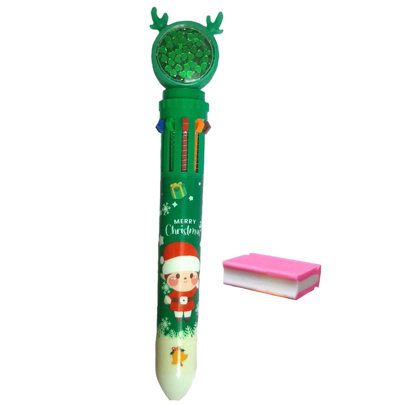 خودکار مدل ده رنگ کریسمس مخزن دار به همراه پاک کن