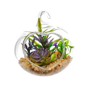 گلدان به همراه گل مصنوعی طرح حباب شیشه ای مدل بهار B1