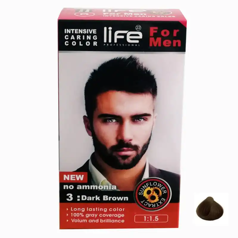 کیت رنگ مو لایف شماره 3 حجم 50 میلی لیتر رنگ قهوه ای تیره