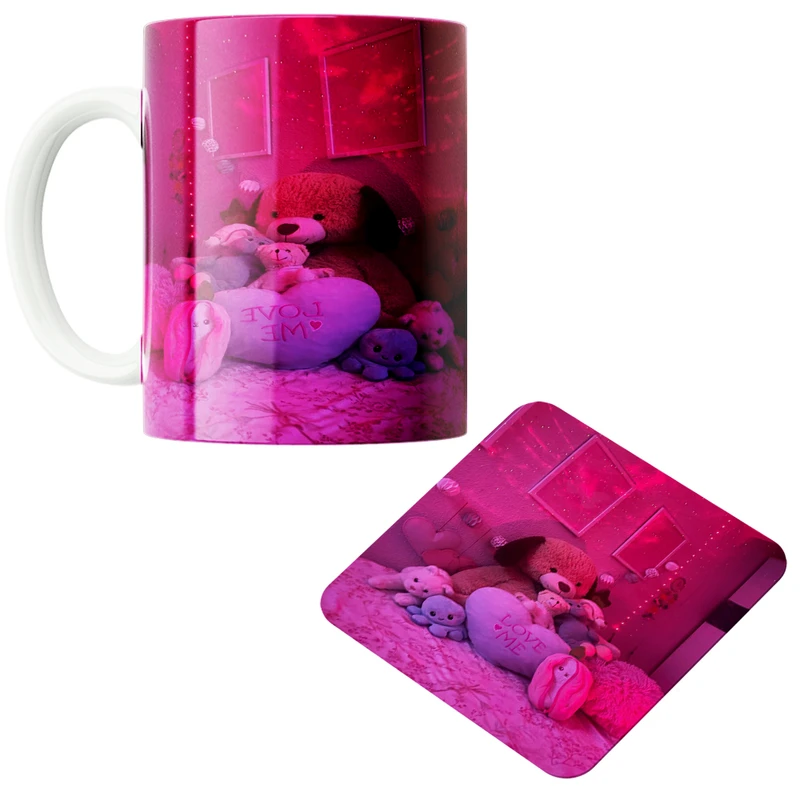 ماگ پاد آفرین مدل خرس های مهربون کد 04 به همراه زیر لیوانی