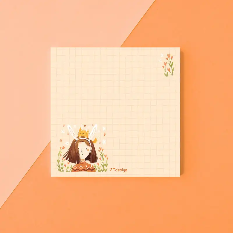 کاغذ یادداشت طوطی دیزاین مدل نوت پد طرح دختر و گربه کد NP-20