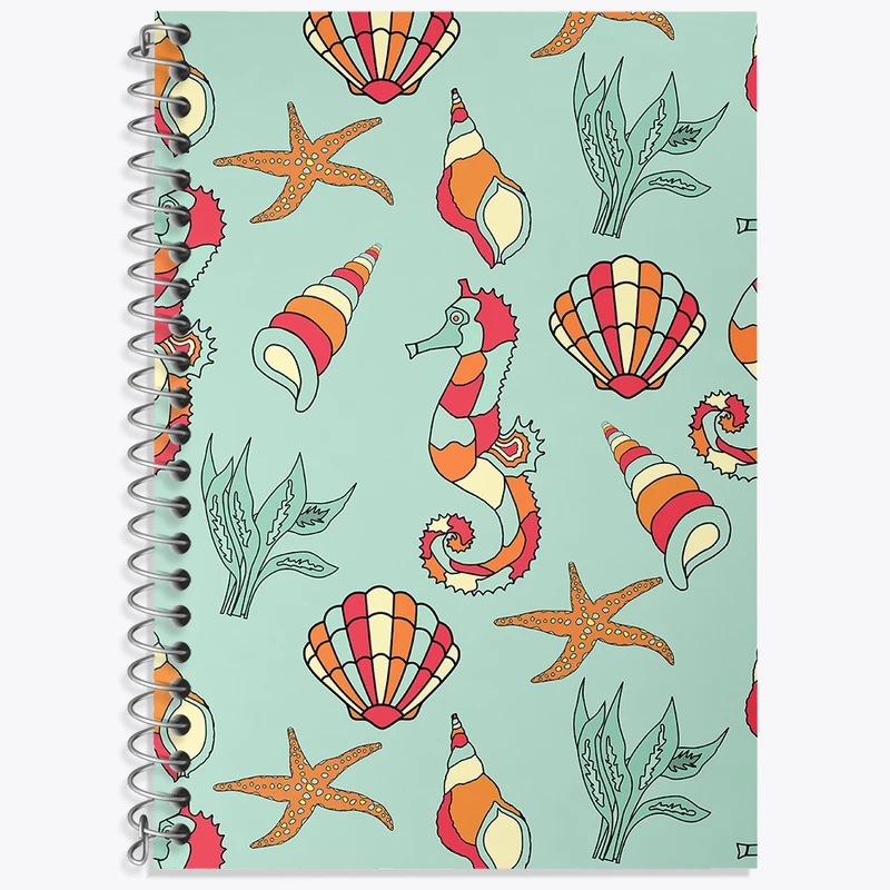 دفتر زبان 50 برگ خندالو مدل دو خط طرح پترن دریایی کد N5