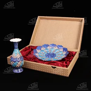 ست هدیه 2 پارچه میناکاری آبی روشن طرح ختایی مدل 1124100002