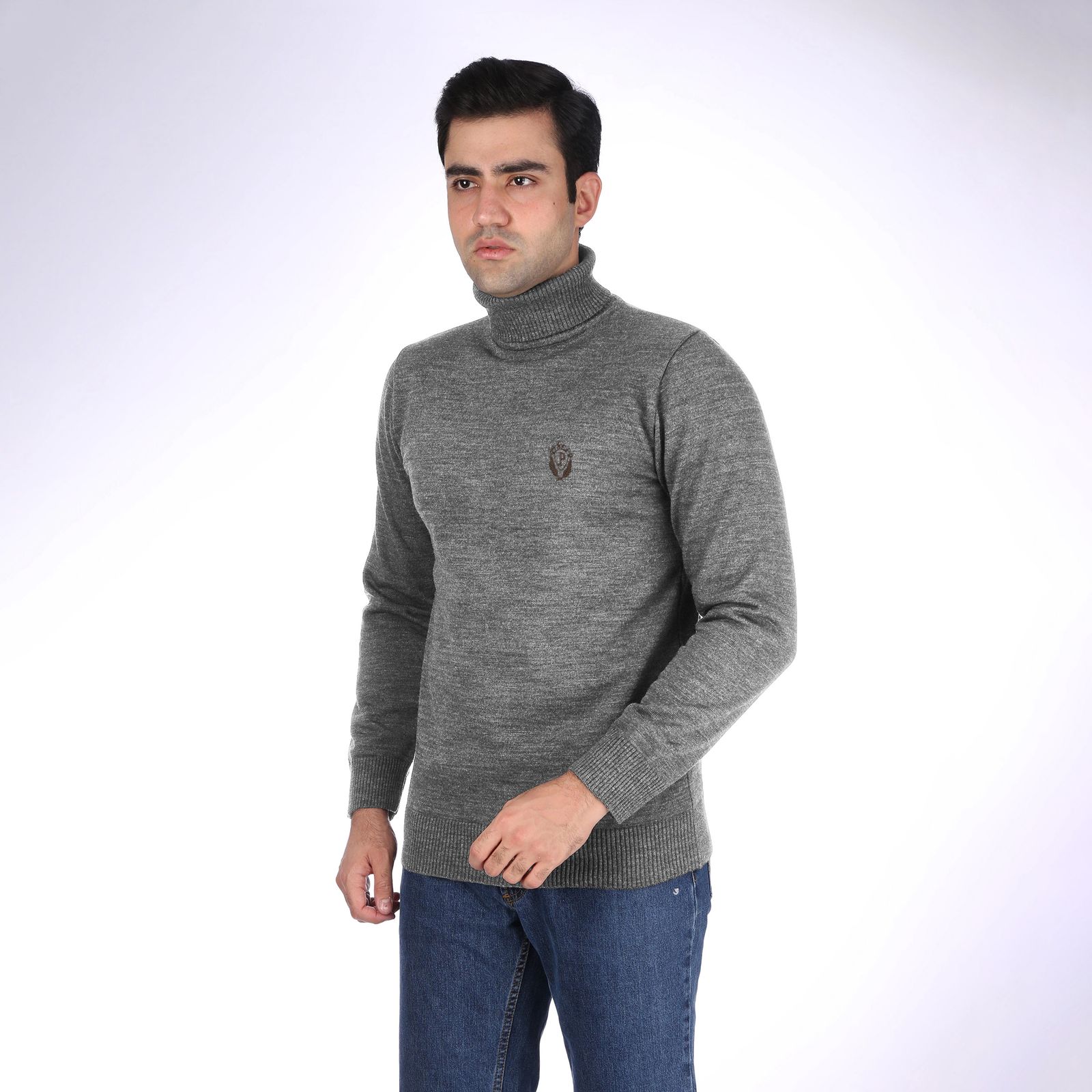 پلیور یقه اسکی مردانه تریکو پاییزان مدل PE ملانژ رنگ طوسی -  - 2