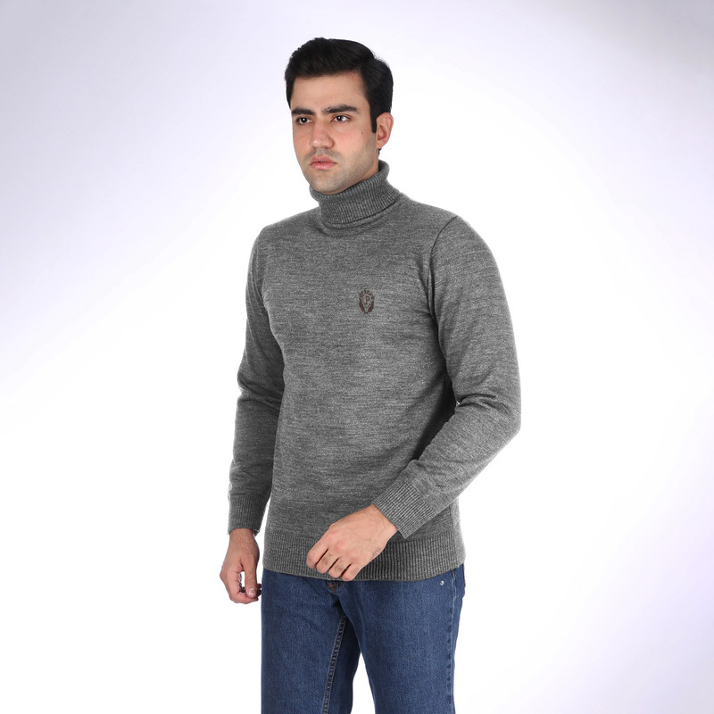 پلیور یقه اسکی مردانه تریکو پاییزان مدل PE ملانژ رنگ طوسی