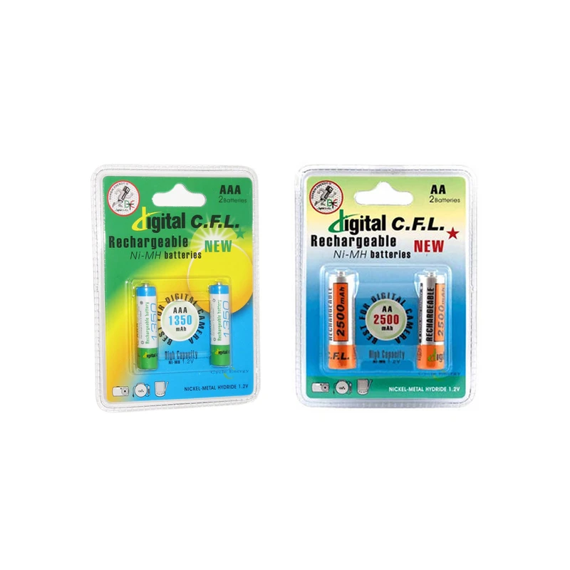 باتری قلمی و نیم قلمی قابل شارژ سی.اف.ال مدل 2500/1350mAh بسته 4 عددی