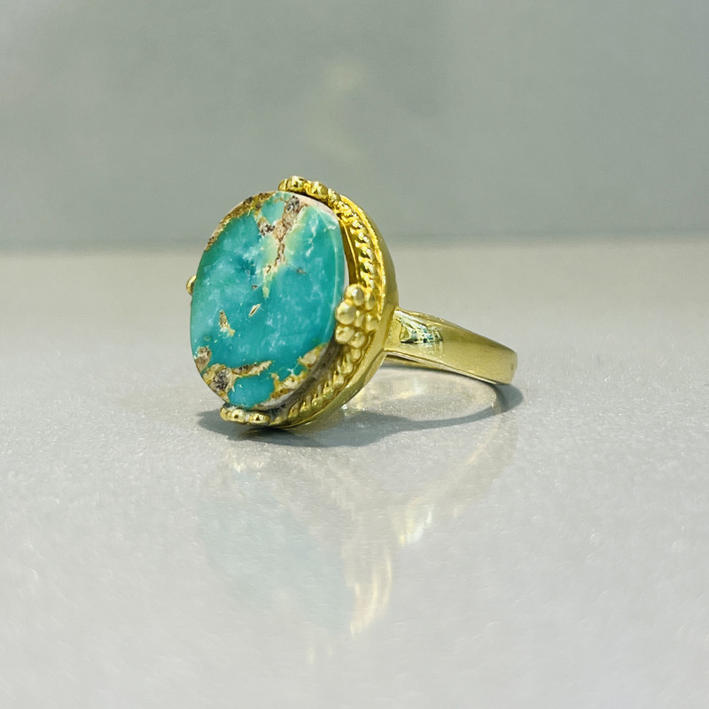 انگشتر نقره زنانه مدل چهار چنگ دستساز مزین به فیروزه نیشابوری 430-41