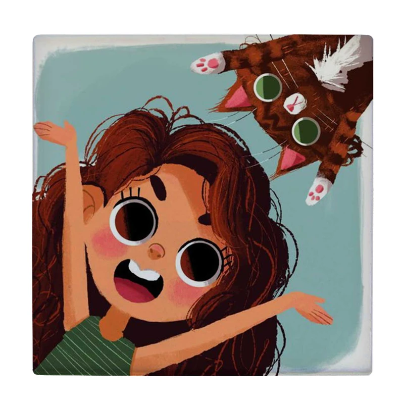 زیر لیوانی طرح نقاشی دختر بچه و گربه کد    4073151_2777