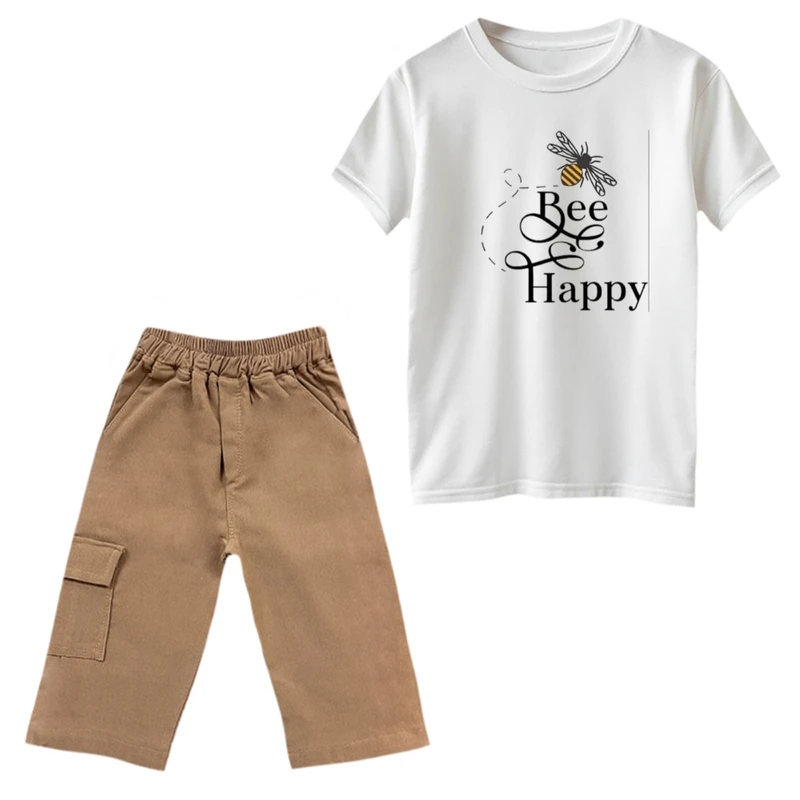 ست تی‌شرت و شلوارک پسرانه مدل bee happy