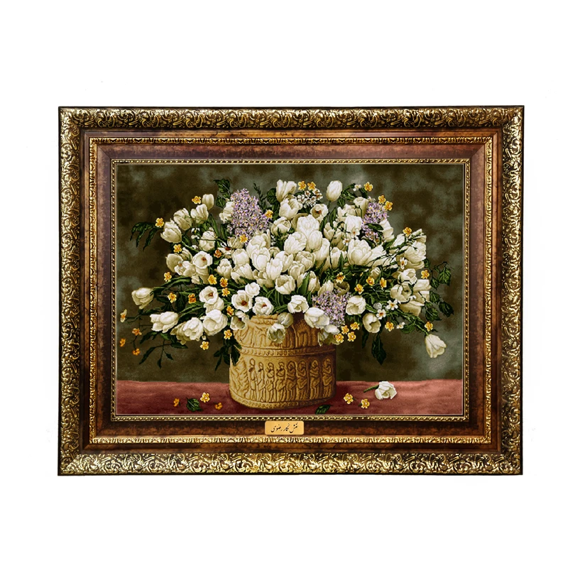 تابلو فرش ماشینی نقش نگار رضوی طرح گل کد 2160KH