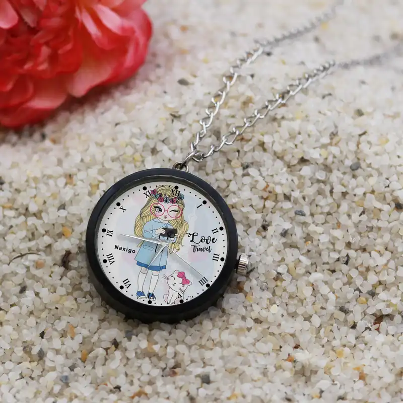 ساعت گردنبندی عقربه ای ناکسیگو مدل دخترانه فانتزی کد NF12780