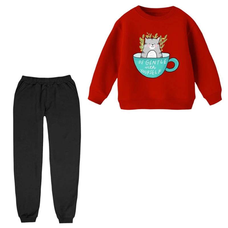 ست سویشرت و شلوار راحتی بچگانه مدل گربه فنجون 