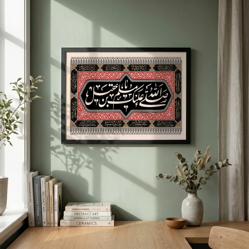 تابلو طرح صلی الله علیک یا مسلم بن عقیل مدل G14461 فریم مشکی