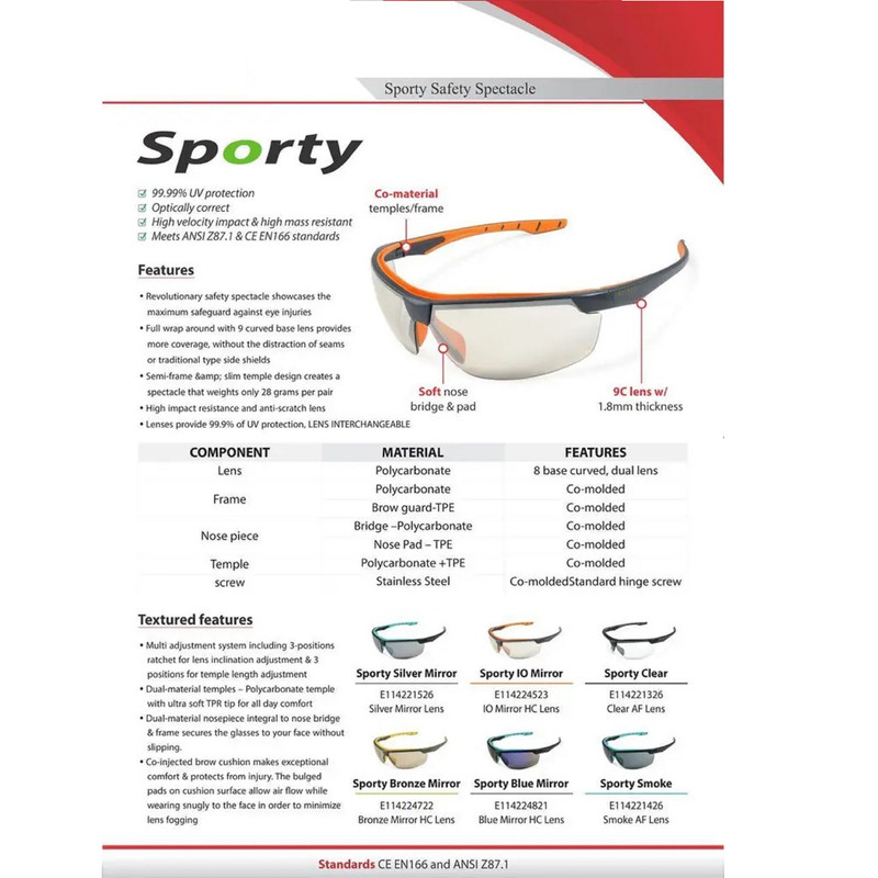 عینک ایمنی مدل مهندسی اسپرت SPORTY SPECTCACLE عینک ایمنی مدل مهندسی اسپرت SPORTY SPECTCACLE