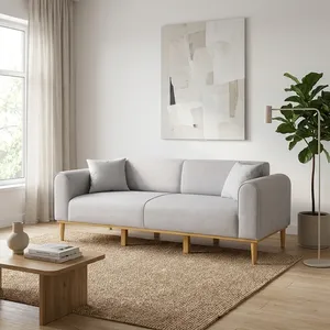 مبل تخت‌خواب‌شو سه نفره با روکش پارچه و پایه چوب مدل کاناپه مینیمال  به همراه 2 کوسن