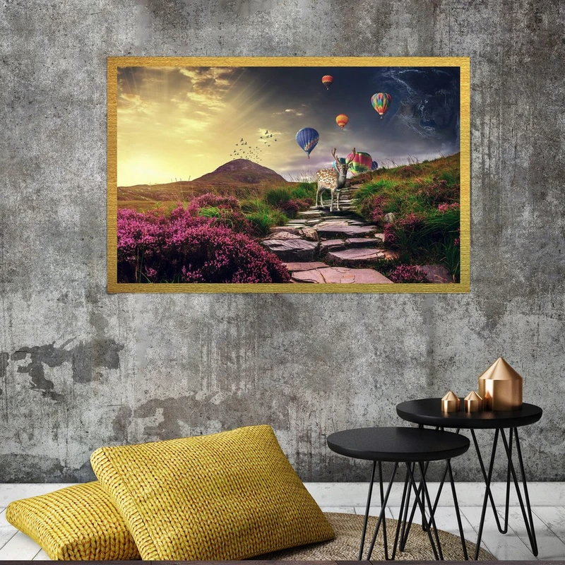 تابلو بکلیت طرح حیات وحش و آهو مدل قاب شاسی T-S7394