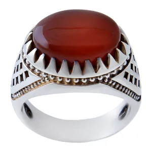 انگشتر نقره مردانه  بازرگانی میلادی مدل عقیق طبیعی کد AM_681